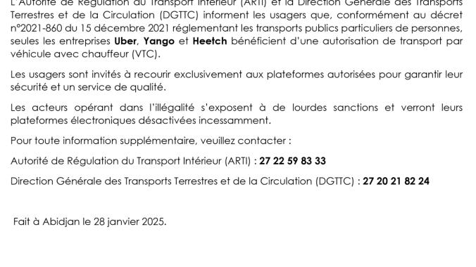 Communiqué relatif à l'exploitation de plateforme numérique de mise en relation dans le cadre de l'activité de VTC