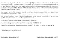 Communiqué relatif à l'exploitation de plateforme numérique de mise en relation dans le cadre de l'activité de VTC
